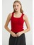 Saç Örgü Kare Yaka Triko Atlet - Kırmızı 2