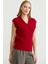 Yünlü V Yaka Triko Süveter - Kırmızı 4