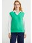 V Yaka Motifli Triko Süveter - Yeşil 1