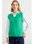 V Yaka Motifli Triko Süveter - Yeşil 3