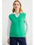V Yaka Motifli Triko Süveter - Yeşil 5