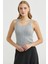 Saç Örgü Kare Yaka Triko Atlet - Açık Gri 1