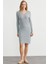 Düğme Detaylı V Yaka Triko Elbise - Gri 1