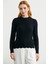 Dilimli Saç Örgülü Triko Kazak - Siyah 2