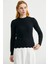 Dilimli Saç Örgülü Triko Kazak - Siyah 3