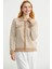 Çizgi Detaylı Yakalı Triko Ceket - Bej 3