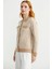 Çizgi Detaylı Yakalı Triko Ceket - Bej 4