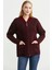 Fermuarlı Cep Detaylı Yünlü Triko Ceket - Bordo 5