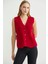 Selanik Örgü Düğmeli Yünlü Triko Yelek - Kırmızı 3