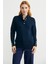 Dik Yaka Düğme Detaylı Yünlü Triko Kazak - Lacivert 1