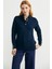 Dik Yaka Düğme Detaylı Yünlü Triko Kazak - Lacivert 2