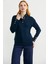 Dik Yaka Düğme Detaylı Yünlü Triko Kazak - Lacivert 4