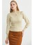 Dik Yaka Balon Kol Triko Kazak - Krem 1