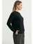 Sıfır Yaka Motif Detaylı Triko Kazak - Siyah 4