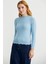 Dilimli Saç Örgülü Triko Kazak - Mavi 4