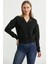 Yaka Detaylı Düğmeli Triko Hırka - Siyah 2