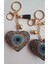 Lüks Hediyelik Zirkon Taşlı Nazar Boncuklu Renkli Kalp Anahtarlık - Çanta Süsü 14,5x6,5 cm 3