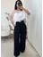 Siyah Cepli Beli Lastikli Bol Paça Pantolon 5