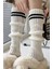 Original Premium Tozluk %100 Akrilik Triko Örgü Leg Warmer Ayak Isıtıcı Beyaz Çizgili 2