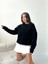 Kadın Düz Kırık Beyaz Basic Baskısız Bisiklet Yaka Oversize Sweatshirt 1
