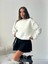 Kadın Düz Kırık Beyaz Basic Baskısız Bisiklet Yaka Oversize Sweatshirt 1
