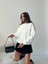 Kadın Düz Kırık Beyaz Basic Baskısız Bisiklet Yaka Oversize Sweatshirt 5