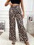 Kadın Yüksek Bel Beli Lastikli Bağcıklı Leopar Desenli Süprem Pantolon 1