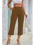 Kadın Beli Lastikli Düğme ve Cep Detaylı Kapri Ithal Keten Pantolon 4