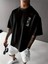 Baskılı Oversize Bisiklet Yaka T-Shirt - Siyah 2