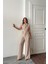 Tencel Modal Kolsuz Bluz Kapalı Cep Detaylı Dökümlü - Pantolon Takım - Bej 4