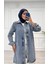 Taşlı Tunik Ceket Kar Yıkamalı Mavi D2516 4