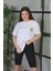 Unisex Bisiklet Yaka Baskılı Oversize T-Shirt - Beyaz 4