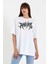 Unisex Bisiklet Yaka Baskılı Oversize T-Shirt - Beyaz 3