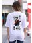 Unisex Bisiklet Yaka Baskılı Oversize T-Shirt - Beyaz 4