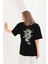 Unisex Baskılı Oversize T-Shirt - Siyah 6