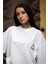 Unisex Bisiklet Yaka Baskılı Oversize T-Shirt - Beyaz 7