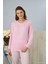 Kadın Milan Kumaş Bisiklet Yaka Pembe Pijama Takımı - 7600 3