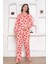 Kadın Kalp Desen Gömlek Yaka %100 Pamuk Mevsimlik Uzun Kol Cepli Pijama Takımı 2