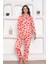 Kadın Kalp Desen Gömlek Yaka %100 Pamuk Mevsimlik Uzun Kol Cepli Pijama Takımı 4
