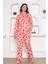Kadın Kalp Desen Gömlek Yaka %100 Pamuk Mevsimlik Uzun Kol Cepli Pijama Takımı 5