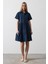 Kısa Kol Düğmeli Elbise - Indigo 5
