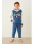 Erkek Çocuk Polar Penguen Nakışlı Kapüşonlu Kışlık Pijama Takımı - Mavi 43316 2