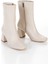 Bej Kadın Küt Burun Topuklu Fermuarlı Bot 3