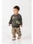 Erkek Çocuk Pamuklu Haki Nakışlı Sweatshirt ve Cepli Kargo Pantolon Takım 1