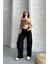 Palazzo Straight Enzim Süper Taş Yıkama Jeans Pantolon Siyah D2008 1