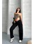 Palazzo Straight Enzim Süper Taş Yıkama Jeans Pantolon Siyah D2008 4