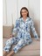 Çiçek Desenli Kadın Pijama Takımı - Boydan Düğmeli Likralı Viskon 3