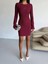 Prenses Kol Esnek Kumaş Elbise Bordo F2334 7