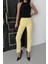 Paçaları Dikişsiz ve Yüksek Belli Kadın Kot Pantolon Mom Fit Jean Açık Sarı 2