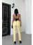 Paçaları Dikişsiz ve Yüksek Belli Kadın Kot Pantolon Mom Fit Jean Açık Sarı 4